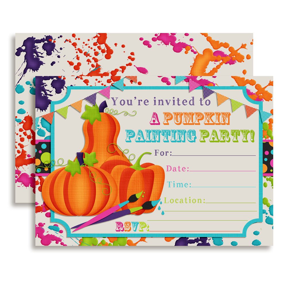 Pumpkin Painting Halloween Birthday Party Invitations, 20 5"x7" Fill in Cards with Twenty White Envelopes by AmandaCreation