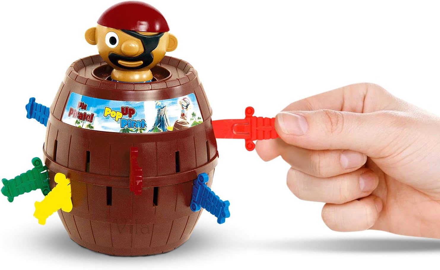 Pop Up Toy Game, Plastic Pirate, Barrel, 6 Swords in Each Color of Blue, Green, Yellow & Red, Fun and Easy To Play, Suitable for Ages 4 and up, Doubles as a Playful Coin Bank, by Synra Haizhau, 26 Pcs