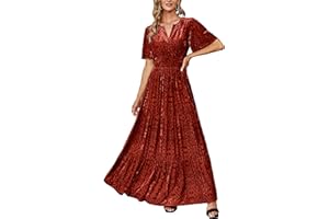Amegoya Women's Velvet Short Sleeve V Neck Formal Wedding Guest Maxi Dresses Fall Evening Party Long Dresses