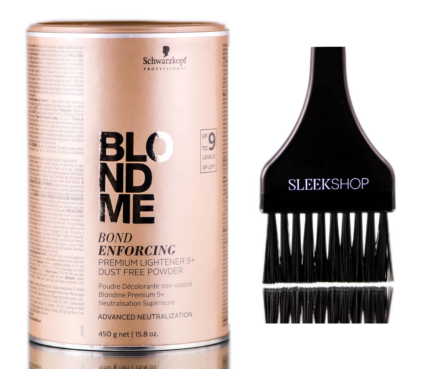 Schwarzkopf BLOND ME Bond Enforcing Premium Lightener 9+ (Dust-Free Powder, Advanced Neutralization) 15.9 oz / 450g (includes Sleek Tint Brush)