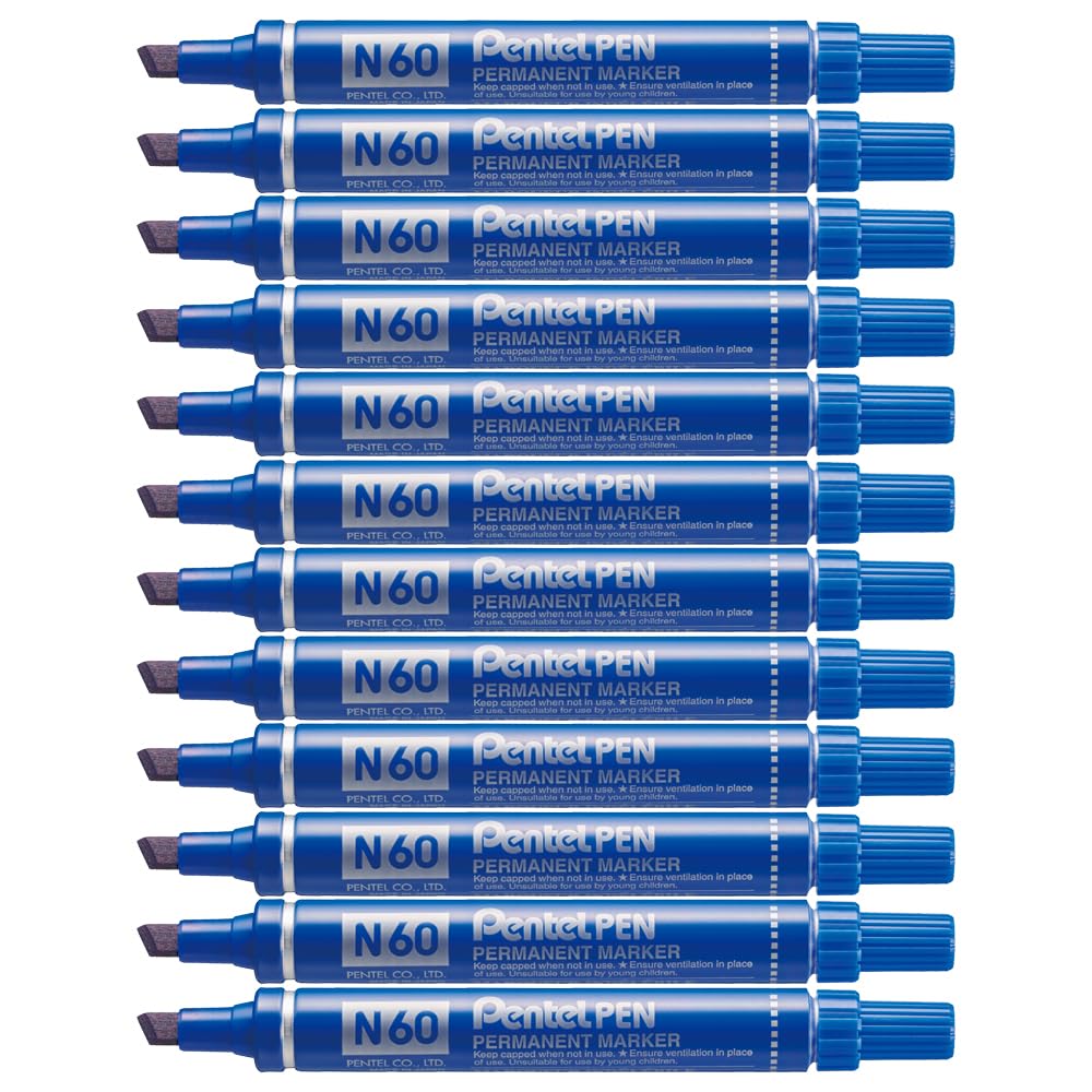 Pentel N60 Permanent Marker Chisel Tip Max.6mm Line Blue Ref N60-C [Pack of 12]