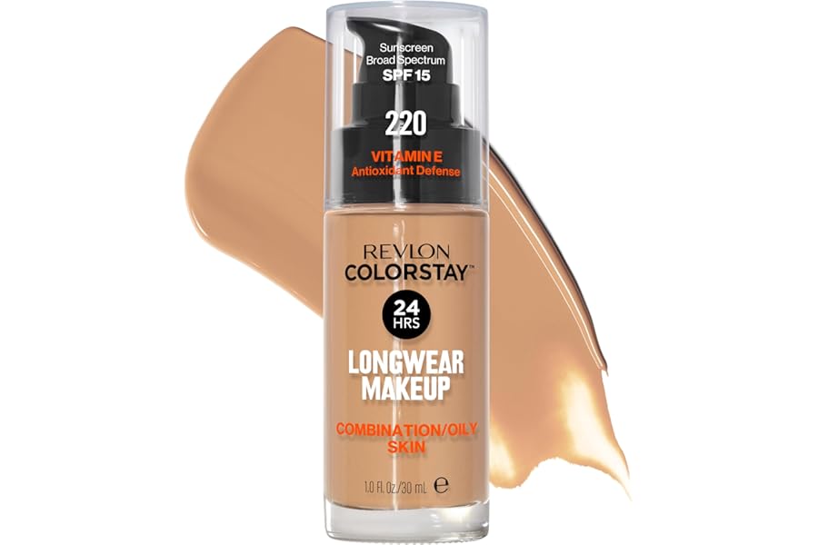 Revlon Liquid Foundation, ColorStay Face Makeup for Combination & Oily Skin, SPF 15, Medium-Full Coverage with Matte Finish, 220 Natural Beige, 1 Fl Oz