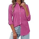 siliteelon Womens Button Down Shirt Linen Button Up Shirts for Women Long Sleeve Summer Shirt Collared Blouse Linen Tops