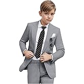 Boys Suit Set Slim Fit 4pcs Lightweight Jacket Pants Shirt and Tie for Kids Formal Tuxedo Ring Bearer Outfit Wedding Prom