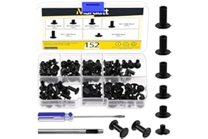 Mardatt 152Pcs 5 Sizes Chicago Screws with Punch and Screwdriver, M5 x 5/6/8/10/12MM Carbon Steel Chicago Rivet Chicago Bindi