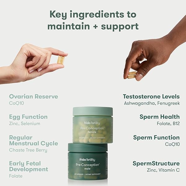 FRIDA FERTILITY PRE-CONCEPTION SUPPLEMENT SET | FEMALE & MALE DAILY VITAMINS & MINERALS, FOLIC ACID, INOSITOL, COQ10, MAINTAIN & SUPPORT EGG FUNCTION & SPERM HEALTH | 60 CAPSULES EACH, 30 DAY SUPPLY