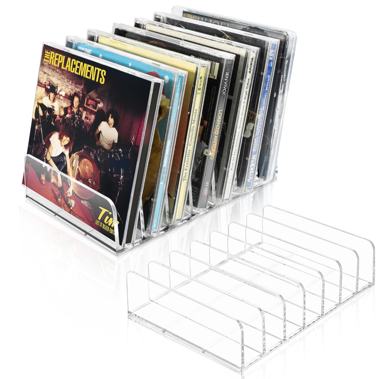 Photo 1 of Vowcarol CD Holder 2 Pack, Clear Acrylic CD Organizers, CD Display Rack Holds up to 14 Standard CD Cases for Media Shelf Storage and Organization
