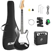 Electric Guitar, 39 Inch Solid Full-size Electric Guitar S-S-S Pickups Starter Kit Includes Amplifier, Bag, Digital Tuner, Strap, String, Cable, Picks，Mini AMP（Black)