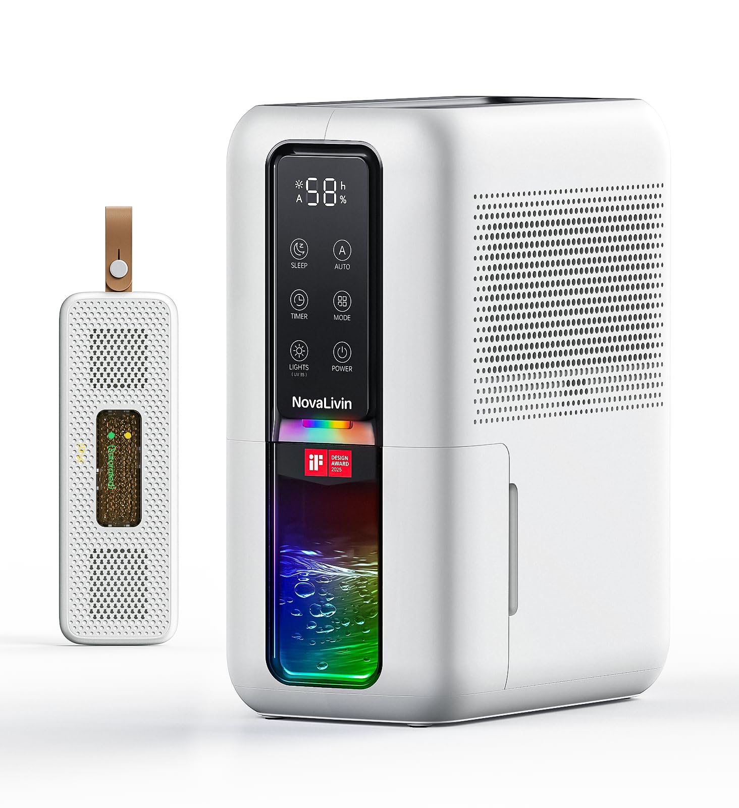 Photo 1 of **************MISSING POWER CORD***********************
Dehumidifiers for Bathroom with Moisture Absorber Bag Reusable, 68 OZ Water Tank Portable Quiet Dehumidifier for Bedroom with Auto Shut Off, 7 Colors LED Light for Home, RV, Garage, apartment