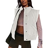 Lviefent Womens Puffer Vest Cropped Lightweight Button Down Quilted Vest Sleeveless Padded Gilet Coat with Pockets