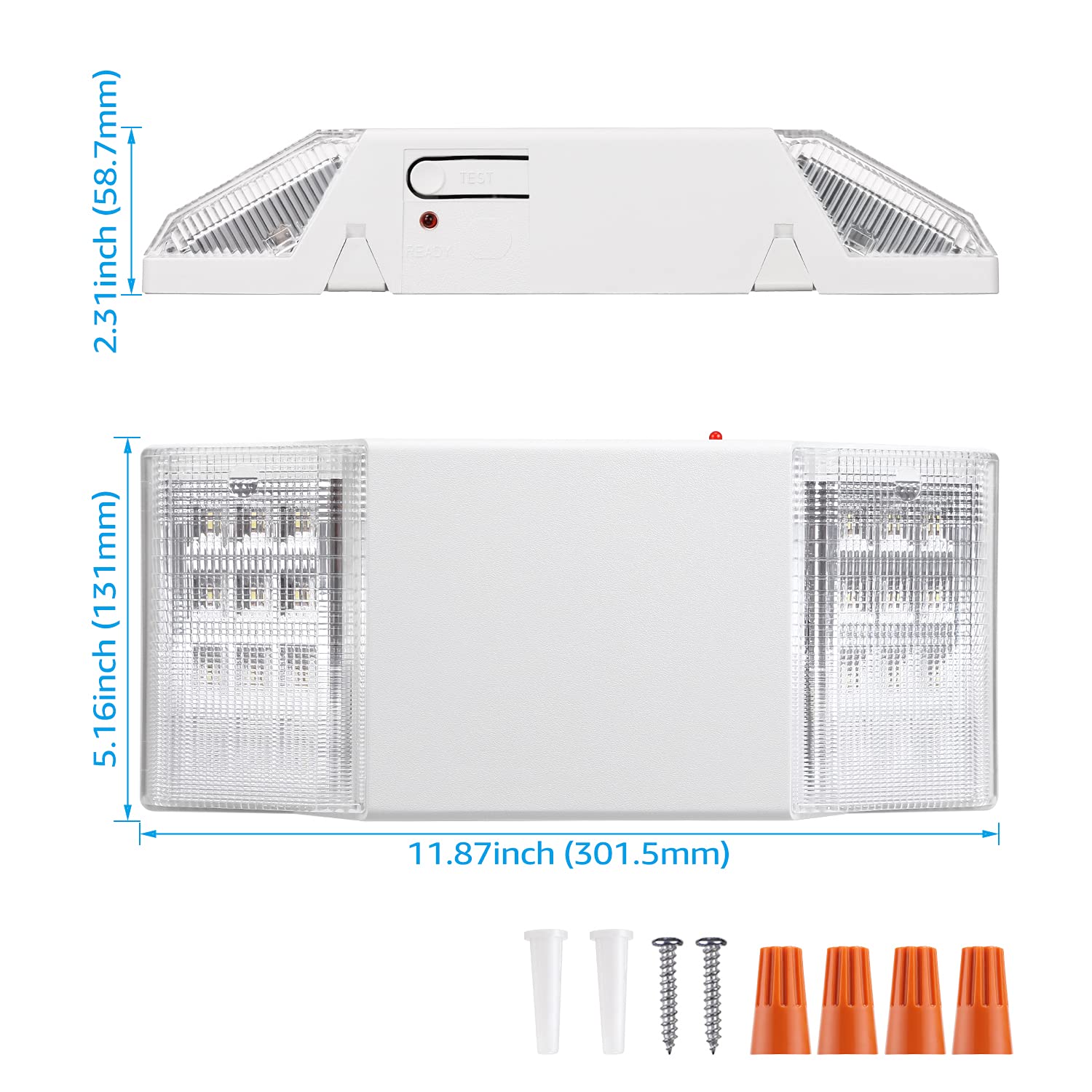 TORCHSTAR LED Emergency Lighting, Commercial Emergency Lights with Battery Backup, UL Listed, Two Square Heads, AC 120/277V, Hardwired Emergency Exit Light Fixtures for Business, Pack of 4