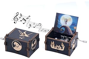 Keast Nightmare Before Christmas Hand Crank Music Box, Unique Vintage Jack&Sally Wood Music Box Play The Melody This is Halloween, for Boys Girls Women