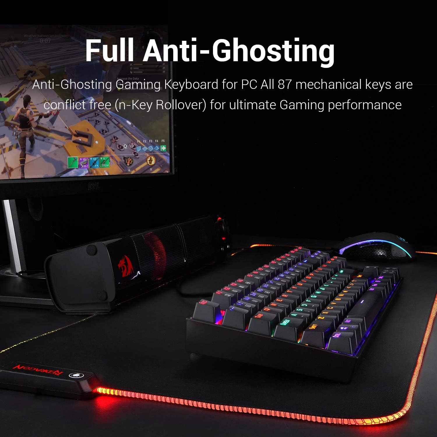 Redragon K552 Mechanical Gaming Keyboard RGB LED Rainbow Backlit Wired Keyboard with Red Switches for Windows Gaming PC (87 Keys, Black): Computers & Accessories