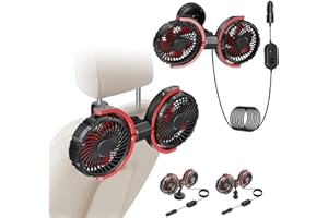 DICMKY Dual Head 12V/24V Cooling Fan for Car, 4-in-1 Car Seat/Windshield/Window/Roof Fan, Adjustable Suction Cup Car Fans That Blow Cold Air Cooler, Car Accessories for Truck RV SUV Sedan Van Boat