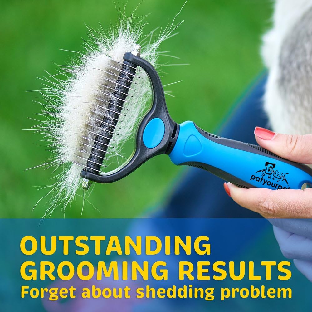 Pet Grooming Tool - 2 Sided Undercoat Rake for Cats & Dogs - Safe Dematting Comb for Easy Mats & Tangles Removing - No More Nasty Shedding and Flying Hair: Pet Supplies