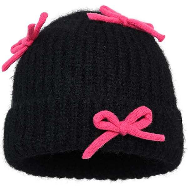 yolrdiw Cute Bow Applique Beanie Y2k Winter Warm Knitted Hat  display picture 1