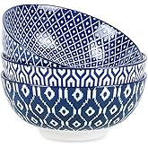 Selamica Ceramic Large Salad Bowls Set, 53 OZ Pho Bowls 8 Inch Soup Bowls for Kitchen, Large Serving Bowls for Ramen Pasta Fruit Dinner, Stackable & Sturdy, Set of 3, Vintage Blue