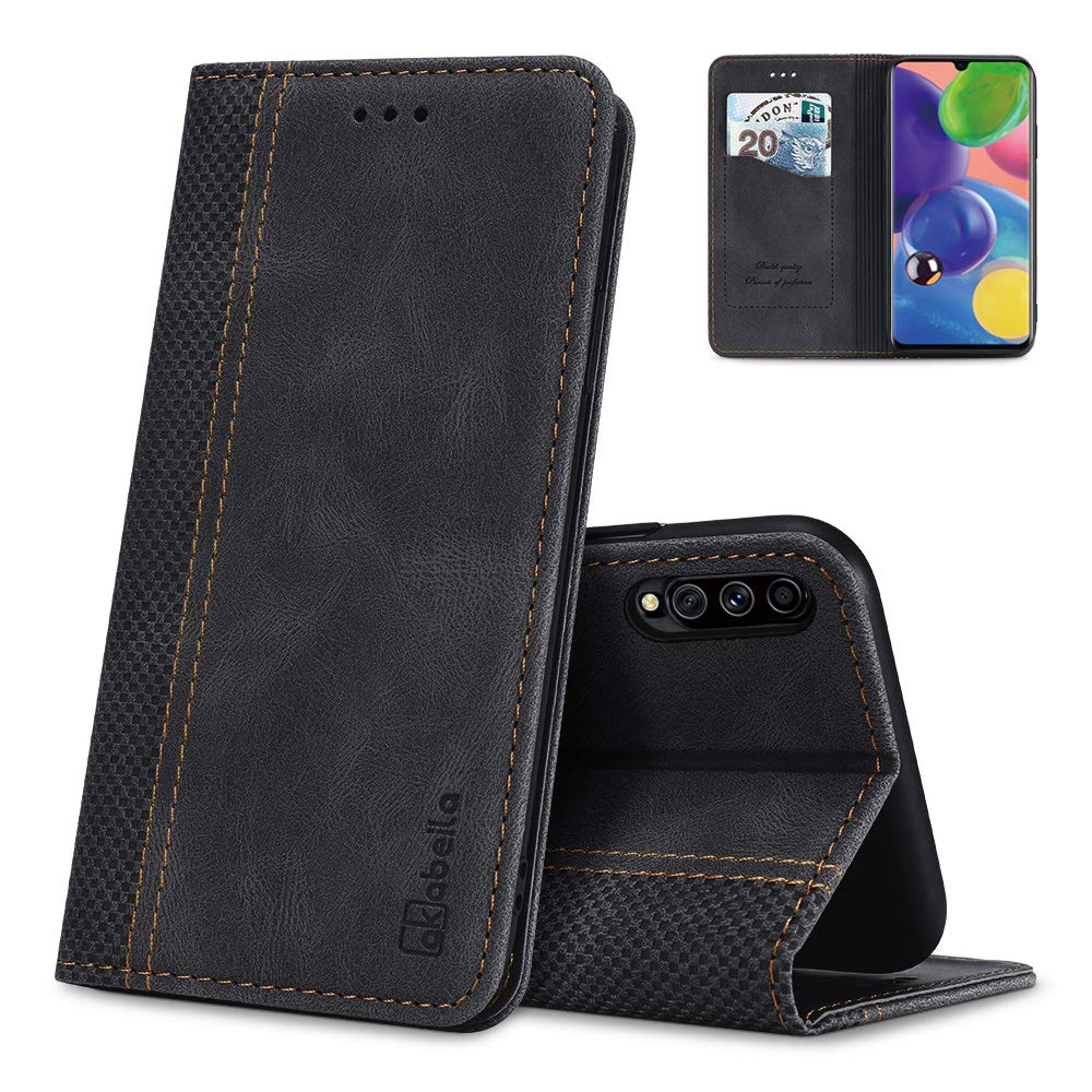 AKABEILA Case for Samsung Galaxy A70 Case Premium PU Leather Flip Wallet Case with Magnetic Closure Kickstand Card Slot Folio Phone Cover Black