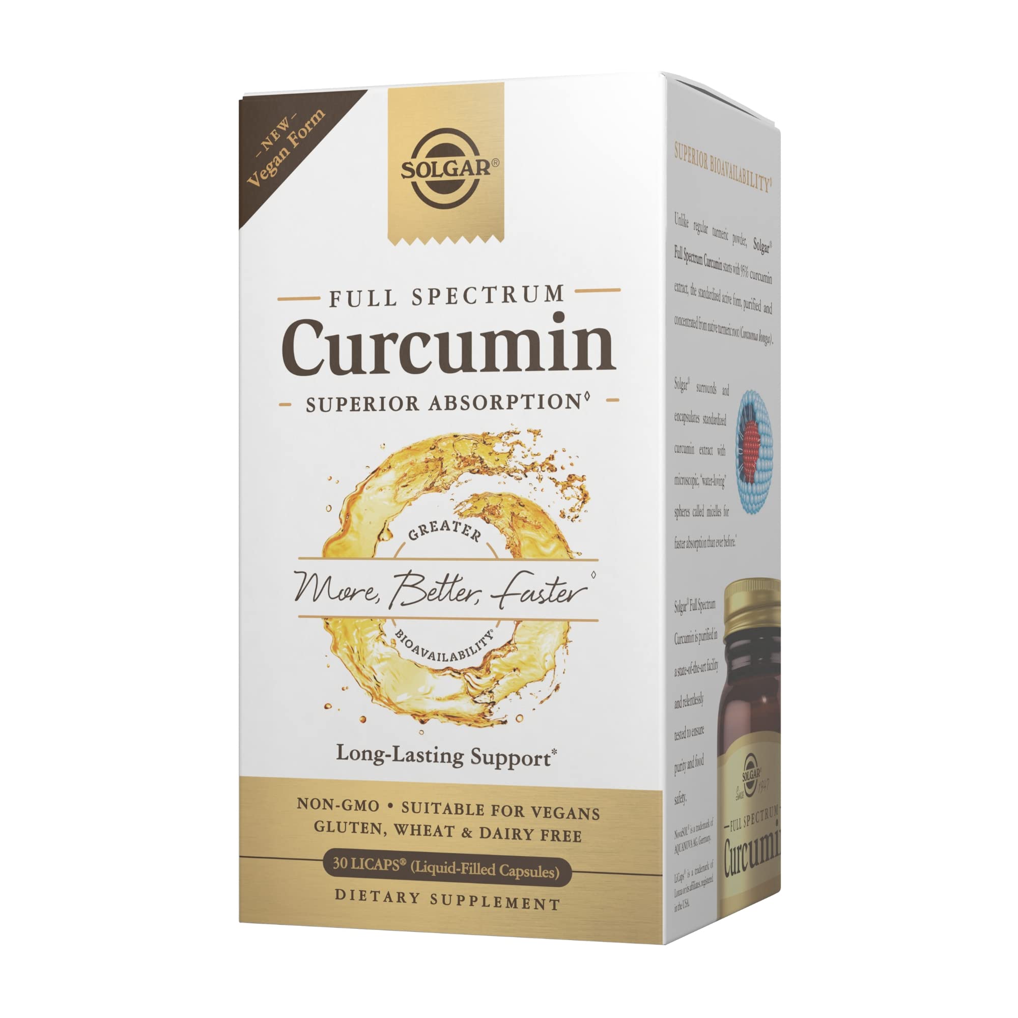Solgar Full Spectrum Curcumin Softgels - Pack of 30 - Liquid Extract of Turmeric - Supports Brain, Joint, & Immune System Health - Gluten Free, Gold
