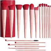 BS-MALL Makeup Brush Set 18 Pcs Premium Synthetic Foundation Powder Concealers Eye shadows Blush Makeup Brushes with black case (Pink Red)