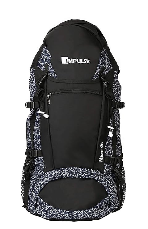 Impulse 65 Ltrs Black Trekking Backpack (Maze 65 LTR Black)