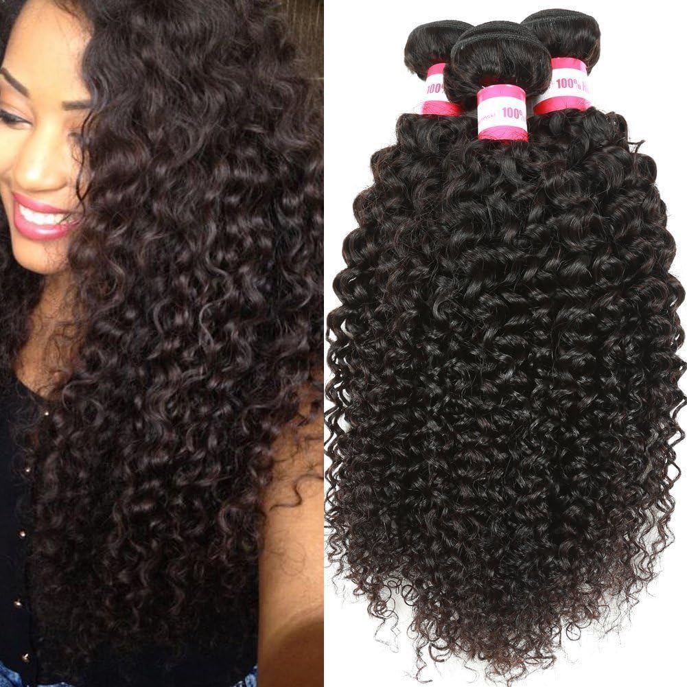 CYNOSURE Kinky Curly Bundles Human Hair 12A Brazilian Human Hair Bundles Unprocessed Curly Weave 3 Bundles Natural Black 12 14 16inches