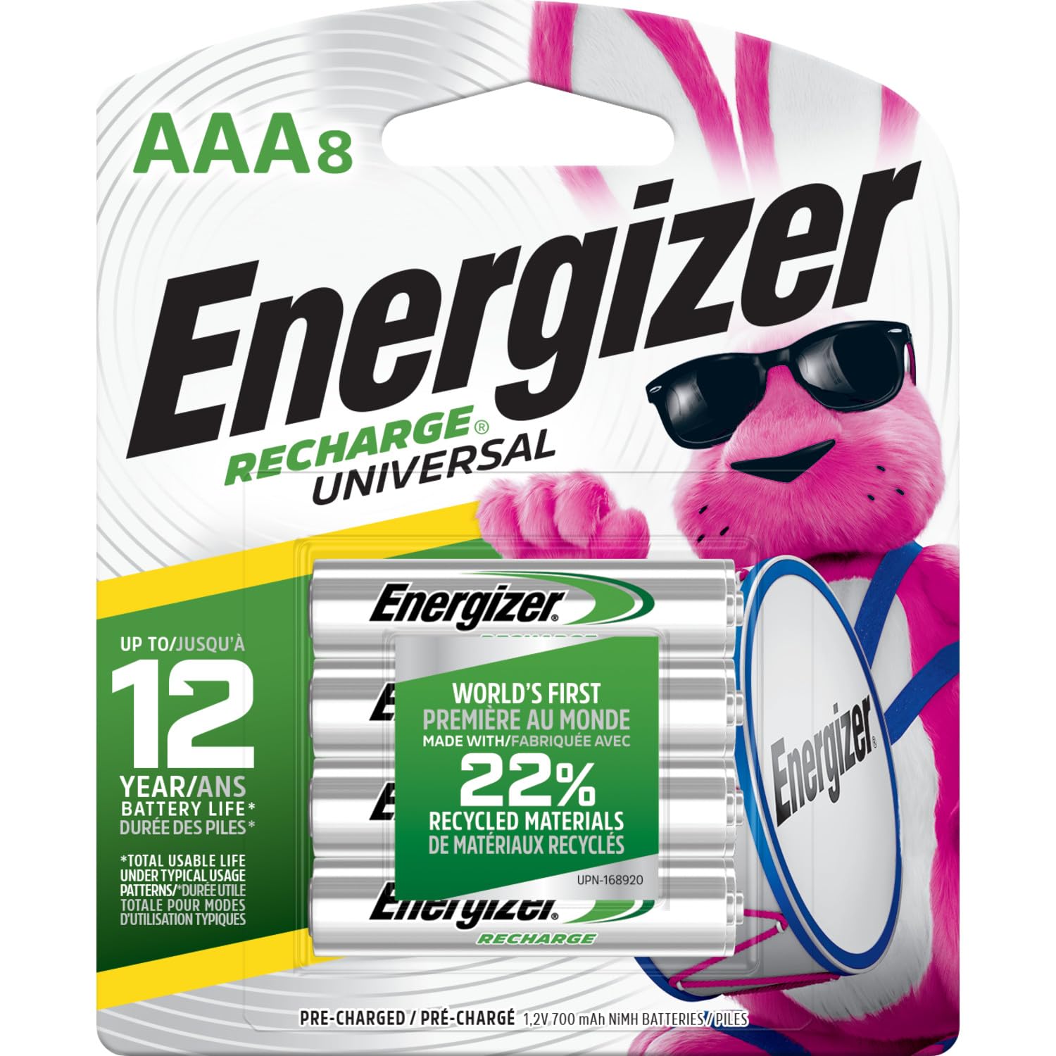 Energizer Recharge Universal Rechargeable AAA Batteries (8 Pack), Triple A Batteries