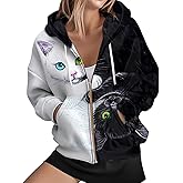 ADDARTS Women's Zip Front Plaid Sweatshirts Print Hoodie Fall Jackets Long Sleeve Casual Drawstring Clothes
