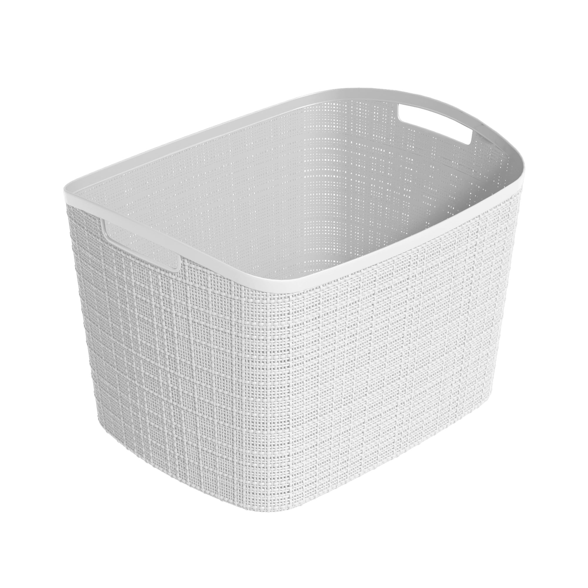 Curver Set of 2 XL 30.5L Jute Decorative Plastic Organization and Storage Baskets - Perfect Bins for Home Office, Closet Shelves, Kitchen Pantry and All Bedroom Essentials, White Image