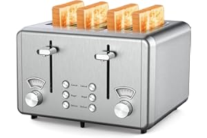 WHALL Toaster Stainless Steel,Toaster-6 Bread Shade Settings,Bagel/Defrost/Cancel Function with Dual Control Panels,Wide Slot,Removable Crumb Tray