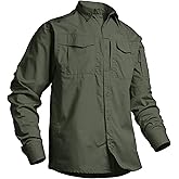 Yevtzl Mens Fishing Shirts Long Sleeve Button Up Ripstop Work Shirts with Zipper Pockets for Outdoor Safari Hiking Hunting