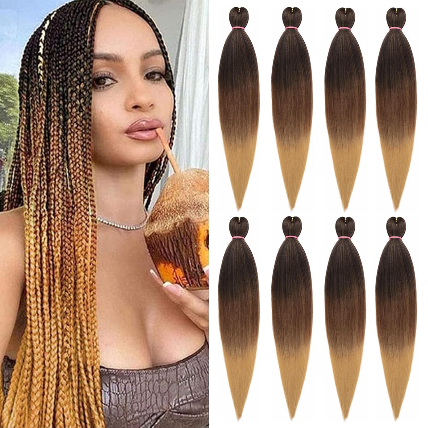 Mscat 26 Inch 8 Packs Pre Stretched Braiding Hair Three Tones Pre Stretched Braiding Professional Synthetic Prestretched Crochet Braids Hair Extension Hot Water Setting Yaki Texture (1B3027#)