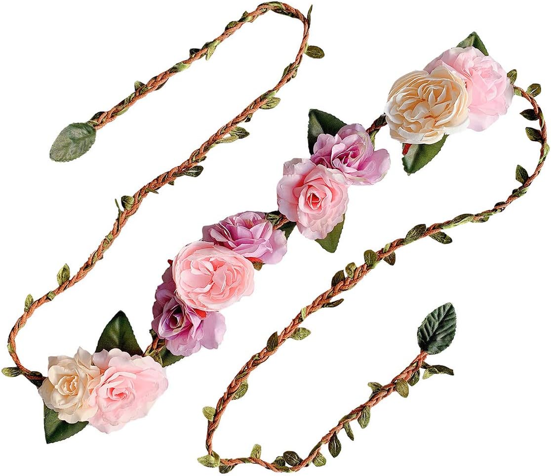Lauthen.SMaternity Flower Sash Belt for Baby Shower/Flower Girl Dress Wedding Bridesmaid Sash Flower Hair Wreath Headband