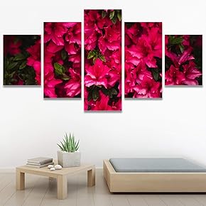 SIGNWIN 5 Panel Canvas Wall Art Pink Petals...