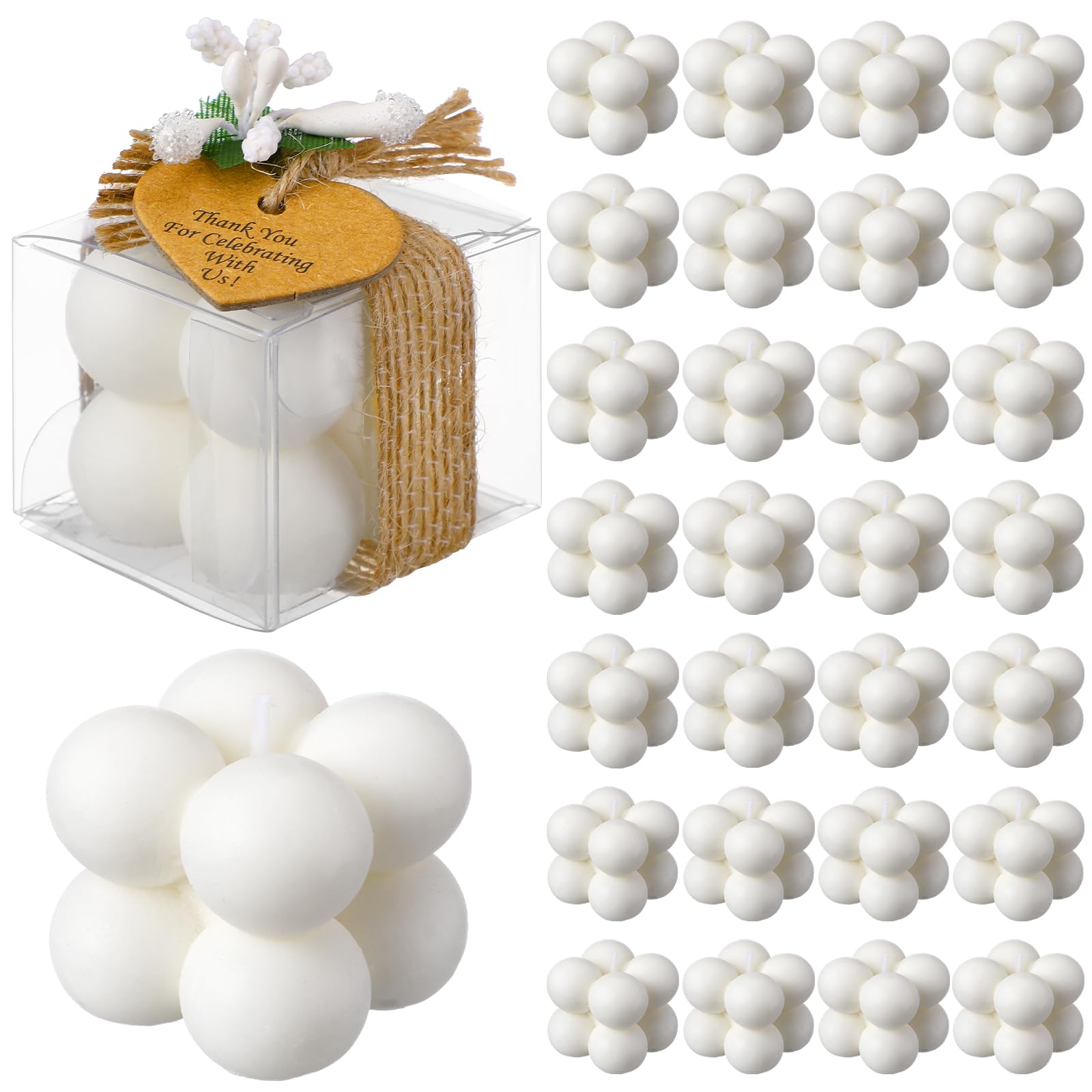 Photo 1 of MTLEE 30 Sets Mini Bubble Candles Wedding Favors Gifts for Guests 1.57" x 1.38" Bubble Candles with Cards Dried Flowers DIY Gift Set for Baptism Party Bridal Shower Thank You Gifts (White)