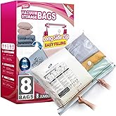 TAILI 8 Pack Vacuum Storage Bags, Jumbo Size 39x28 inch, LONG SIDE ZIP Vacuum Seal Bags for Beddings, Extra Large Storage Space Saver for Clothing, Comforters, Blankets, Pillows