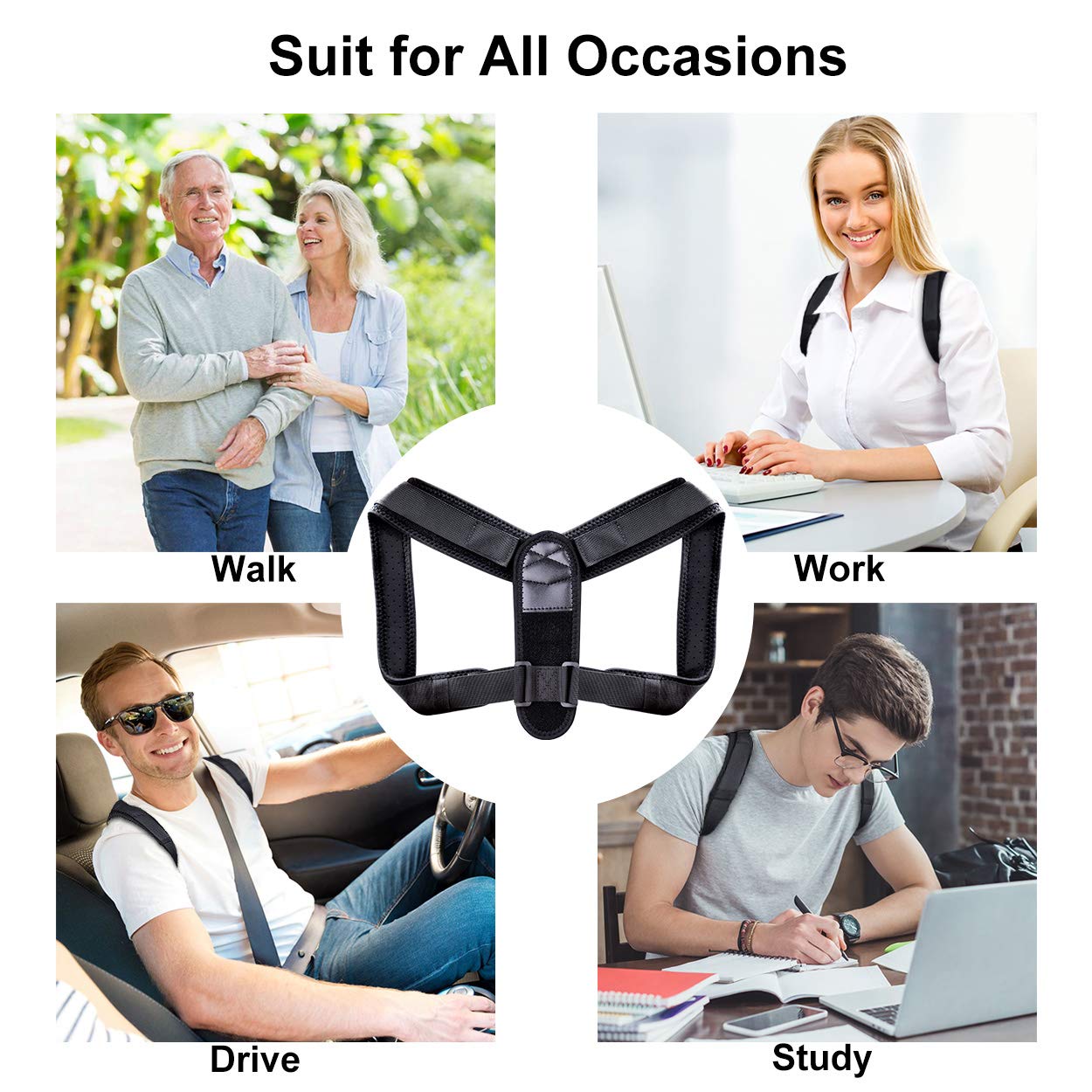 Posture Corrector for Women Men, Upper Back Brace for Clavicle Support, Adjustable Back Straightener and Providing Pain Relief from Neck, Back & Shoulder