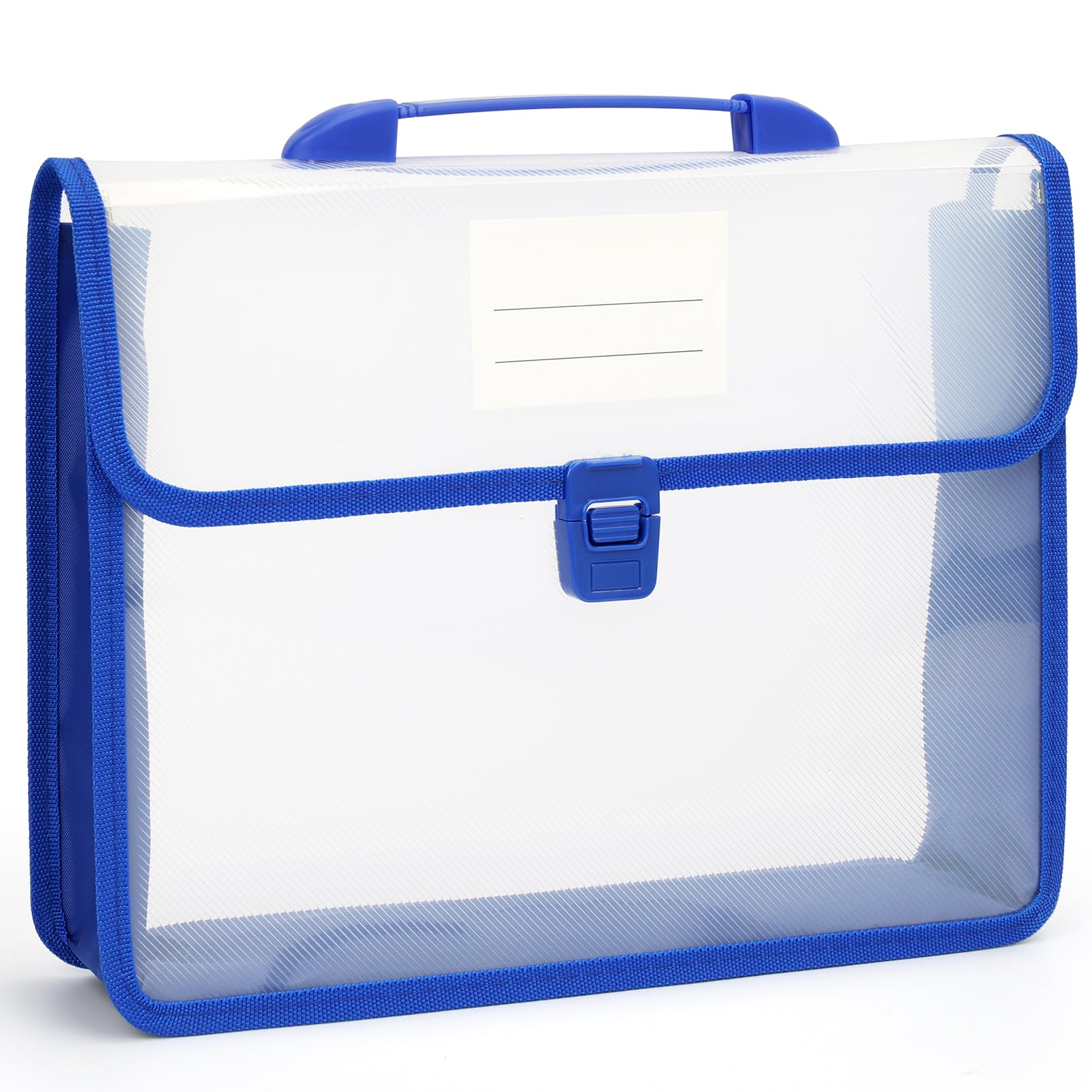 WWW A4 Transparent File Folders,A4 Envelope Expanding File Wallet Document Organizer with Snap Closure & Label Pocket,Waterproof File Pouch with Retractable Handle,Blue, A4-1PCS-BL
