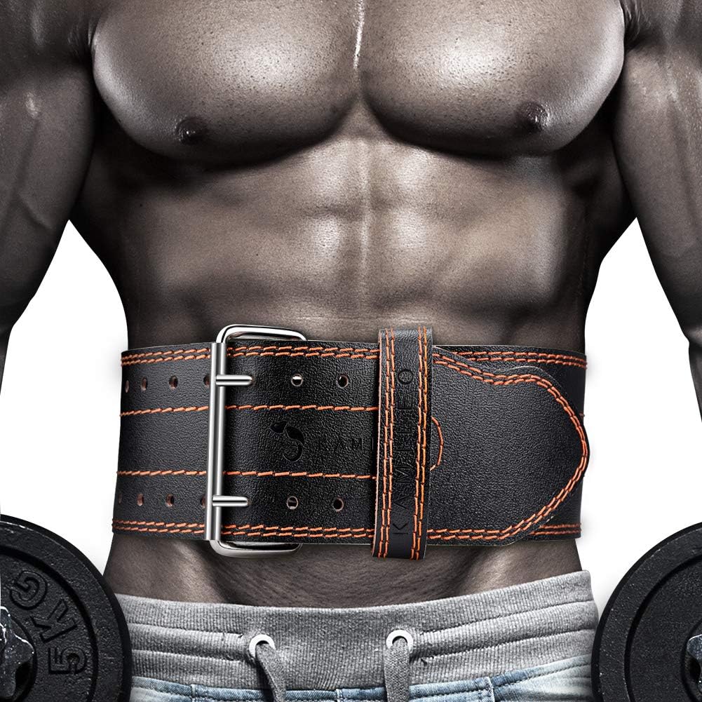 Kamileo Lifting Belt, Weight Lifting Leather Belt with Prong Buckle for Men and Women, Stabilizing Lower Back Support for Powerlifting Squat Deadlifting