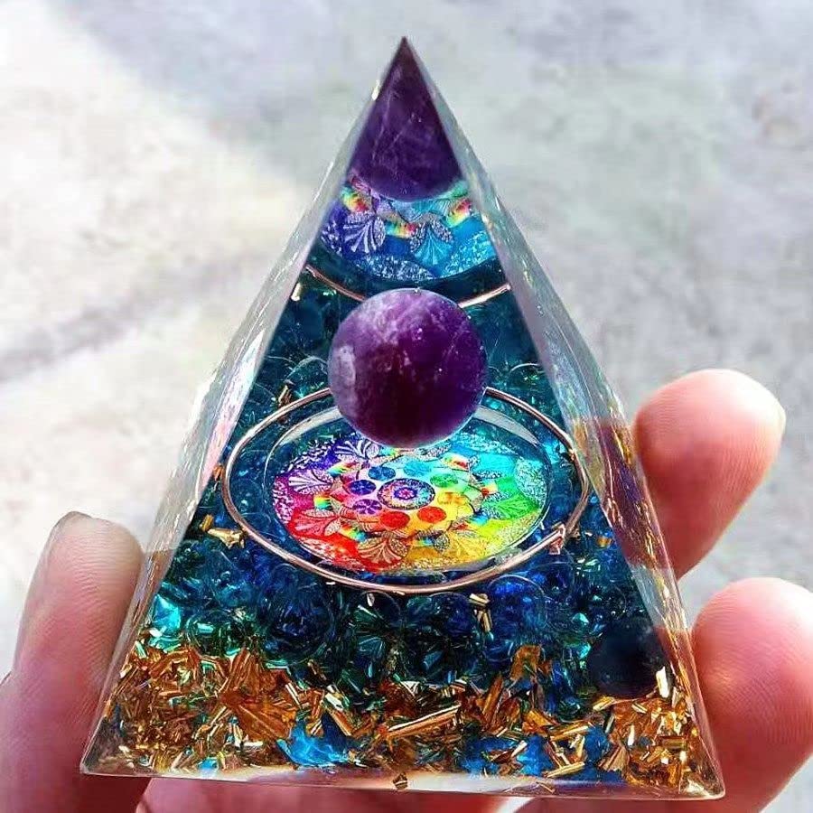 ycyingcheng Moonstone Amethyst Crystal Pyramid Ogan Crystal Energy Tower, Orgonite Pyramid Protection Pyramid Energy Crysta Protection for Home Decor Indoor