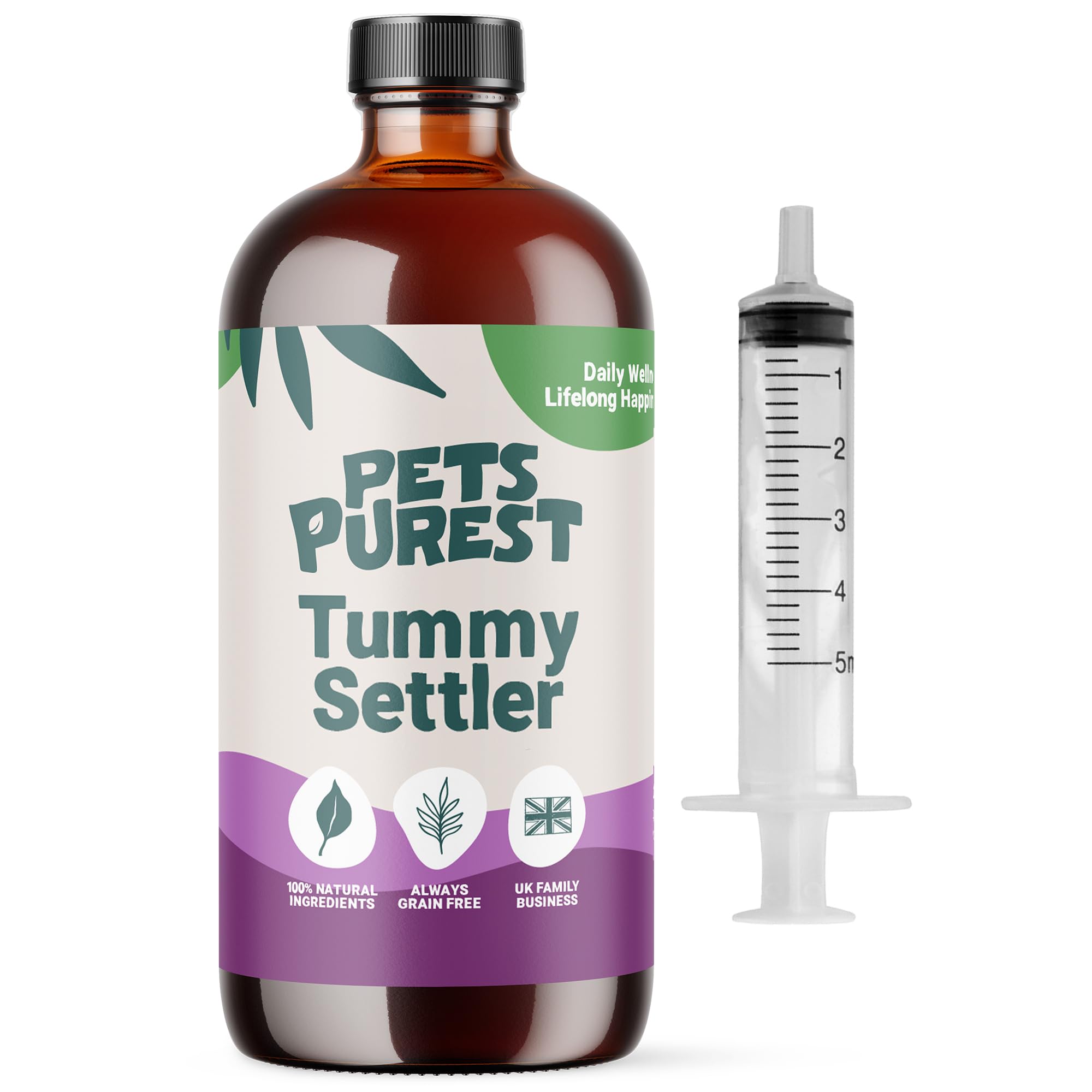Pets Purest Tummy Settler for Dogs, Cats & Pets - 100% Natural Fast Acting Relief for Digestion, Diarrhoea, Constipation & More - Liquid Paste Digestive Supplement with Easy Syringe - 250 ml