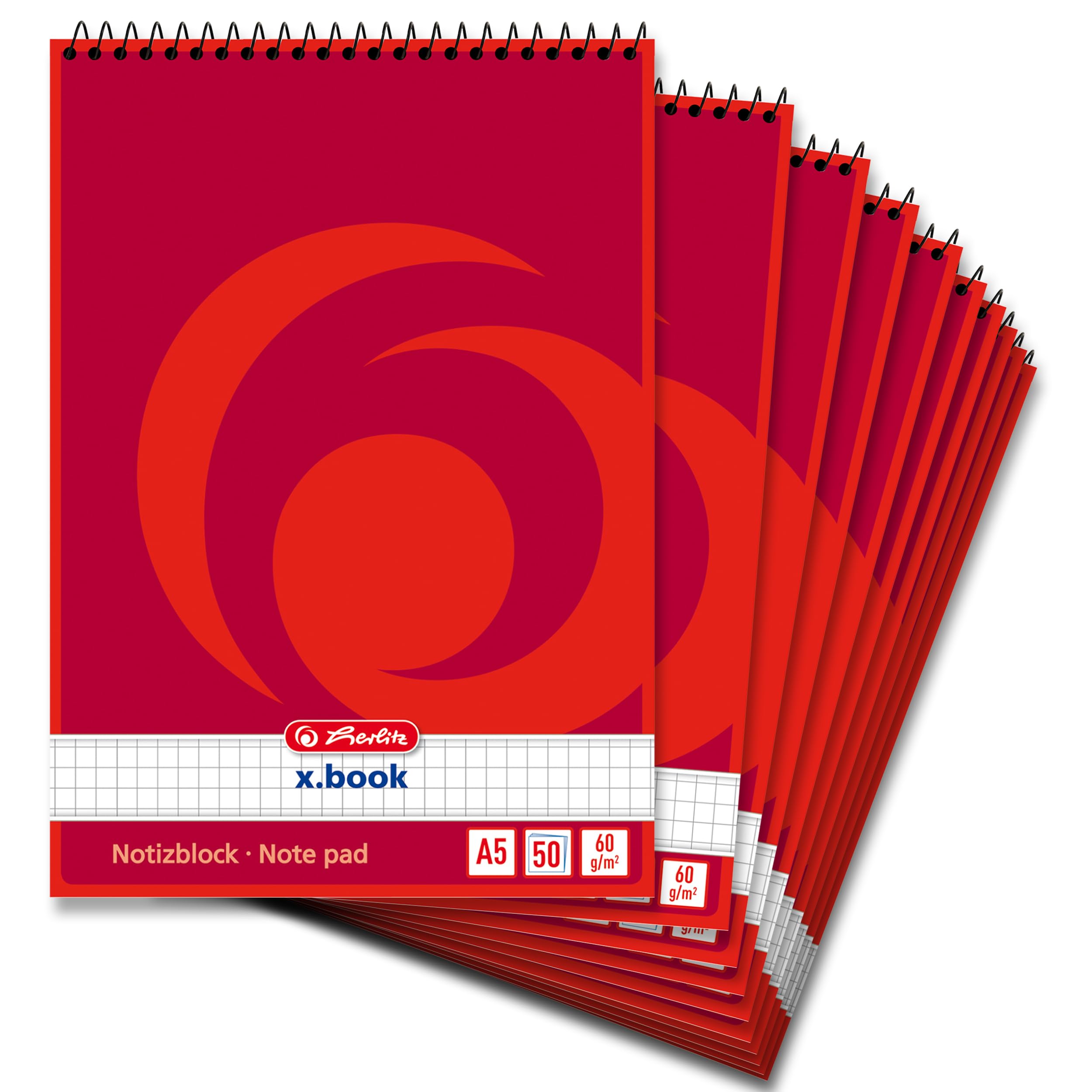 Herlitz 110510 Spiral Notebook A5, 50 Sheets, Pack of 10 Chequered a5