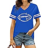 PICKID Football Shirts for Women: Game Day Tshirt Football Season Graphic Tee Sunday Funday Short Sleeve V Neck Top
