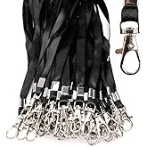 Lanyards 50 Pcs Bulk Lanyard for Id Badges Flat Black Lanyard with Badge Clip Swivel Hook (50, Black)