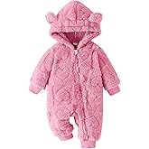 Seyurigaoka Newborn Baby Bear Romper Hooded Fleece Jumpsuit with Ears Furry One-Piece Zipper Outfit Warm Winter Snowsuit
