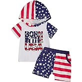 Sprifallbaby 4th of July Toddler Boy Outfit Short Sleeve Hooded Top Elastic Baby Shorts Set Independence Day Clothes