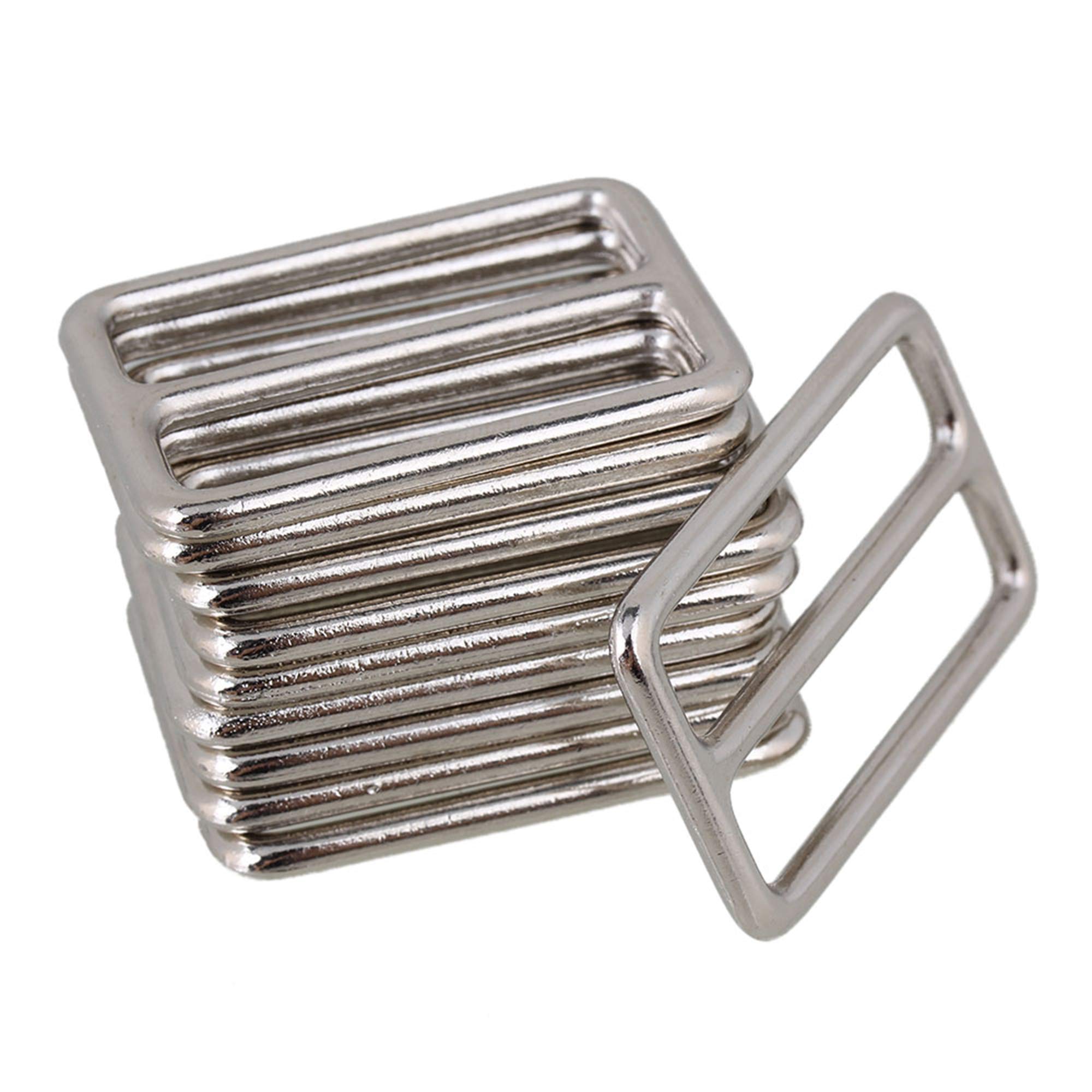 10Pcs Metal Tri-Glide Slides Buckles Kit 38mm, Tri-Glide Slides Square Ring Slide Adjusters Buckles Webbing Belts Buckle for Belt Bags DIY Accessories