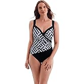 Longitude by Mimi Flamingo Women's Swimwear Amazing Spliced Side Shirred Surplice One Piece Swimsuit, Black/White, 10