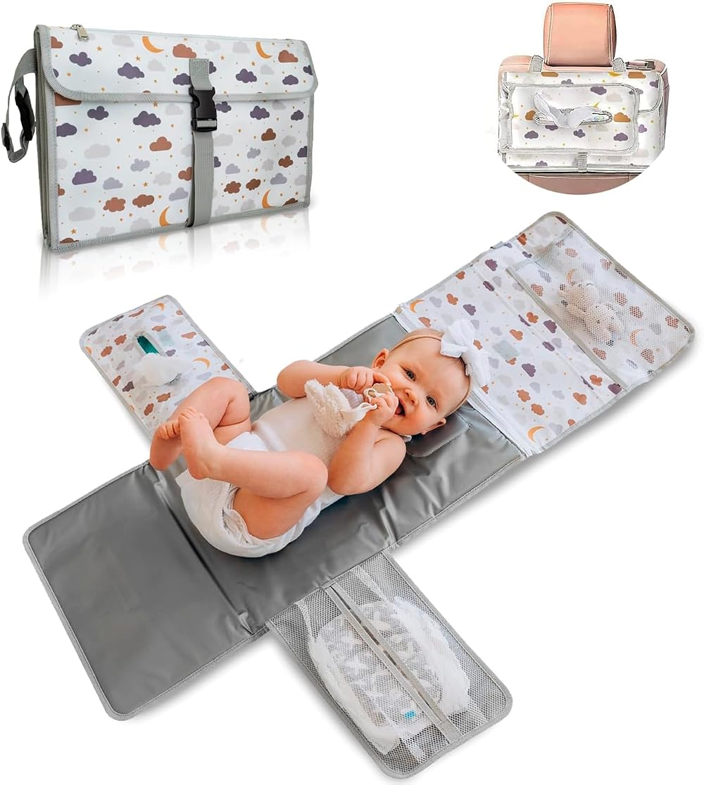 TENDS Portable XL Waterproof Folding Baby Changing Pad Diaper Bag with 6 Pockets