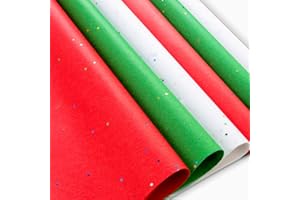 Plum Designs Christmas Tissue Paper, 20x20 inches, Red Green White Glitter, 50 Sheets (100)